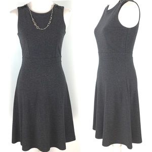 Loft Charcoal Sleeveless Accent Shoulder Buttons Fit and Flare Midi Dress size 0